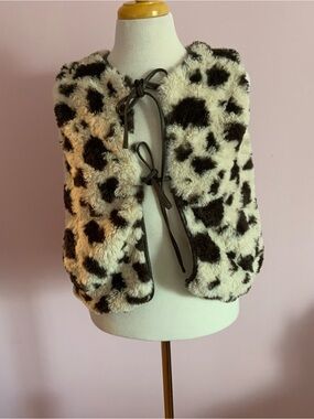 Faux Fur Cow Print Vest - Black & Cream
